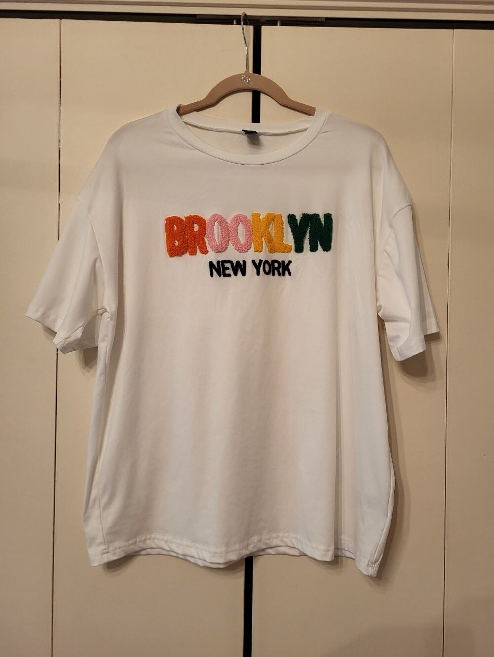 Shein BROOKLYN NEW YORK Graphic Tee Boucle Lettering Relaxed Women Large White